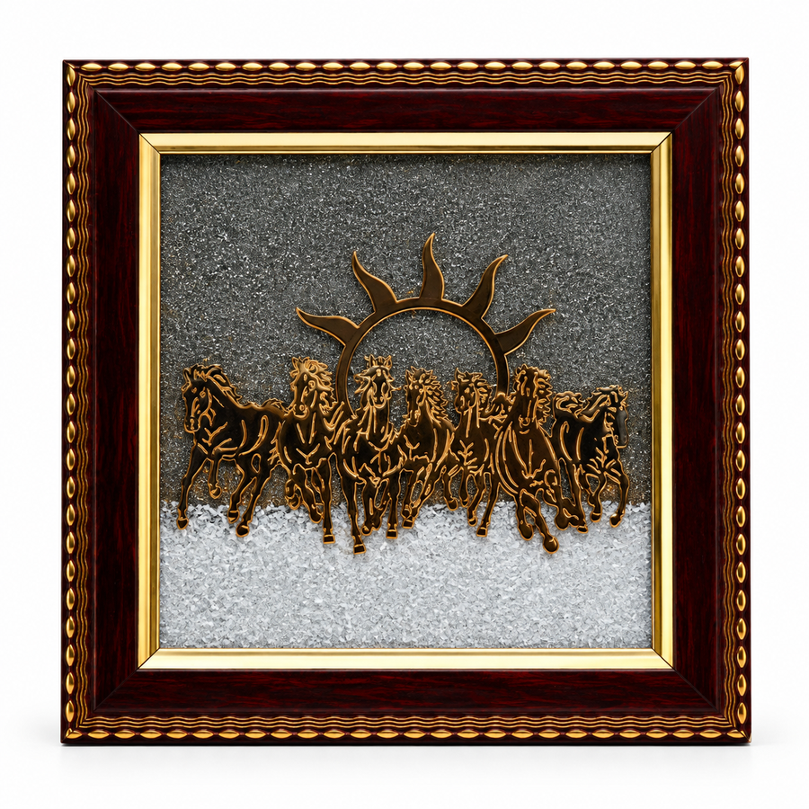 7 Horses on Raw Pyrite Frame