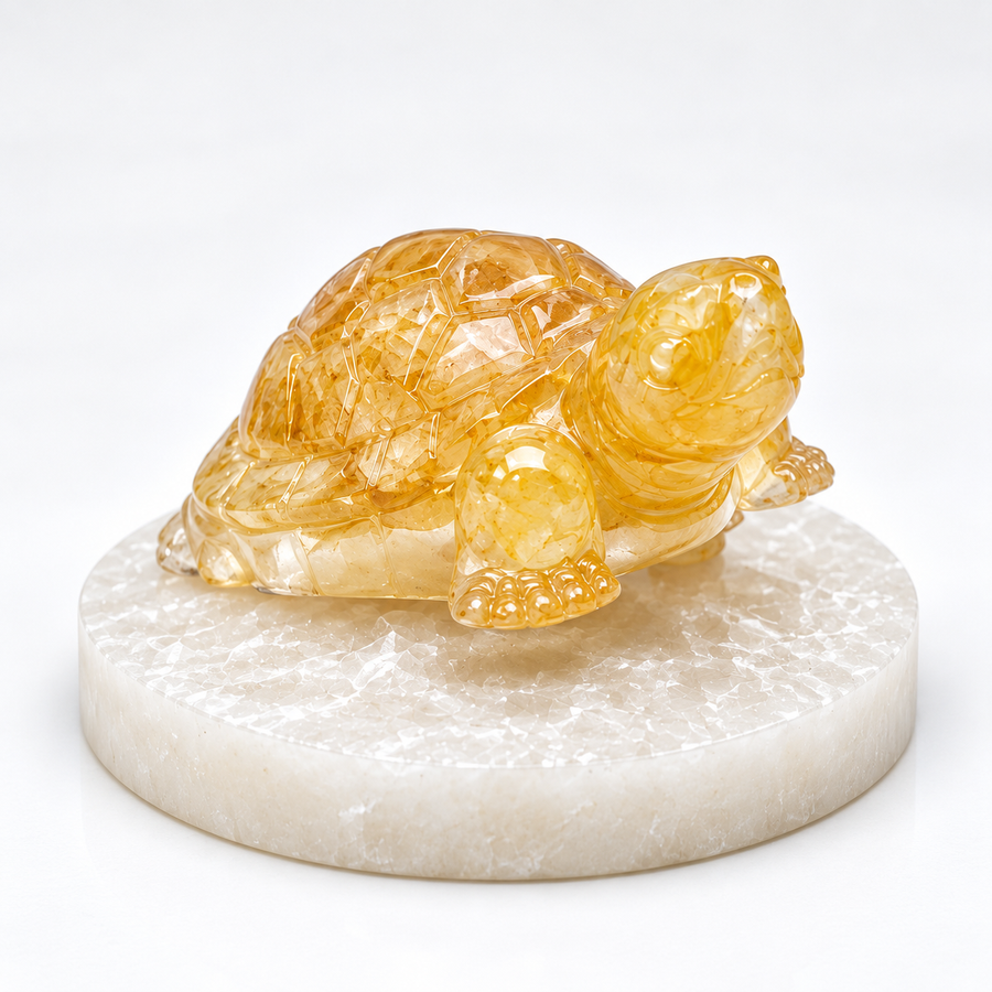 Yellow Crystal Turtle with Selenite Plate