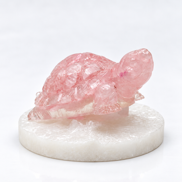 Pink Crystal Turtle with Selenite Plate